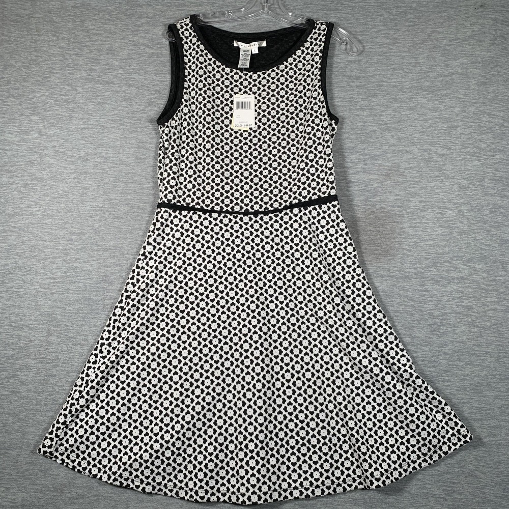 Max Studio Dress Womens L Black White Floral Jacquard Sleeveless Fit & Flare NWT